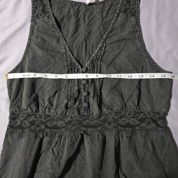 Free People Distressed Grey/Green Lace Inset Sleeveless Dress w/Buttons, Size S - Picture 9 of 11